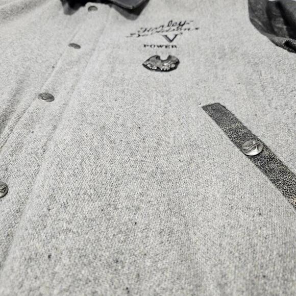 Harley Davidson Men Leather Jacket V Power Motorcycles Spell Out Logo Zip Coat L - Picture 10 of 15